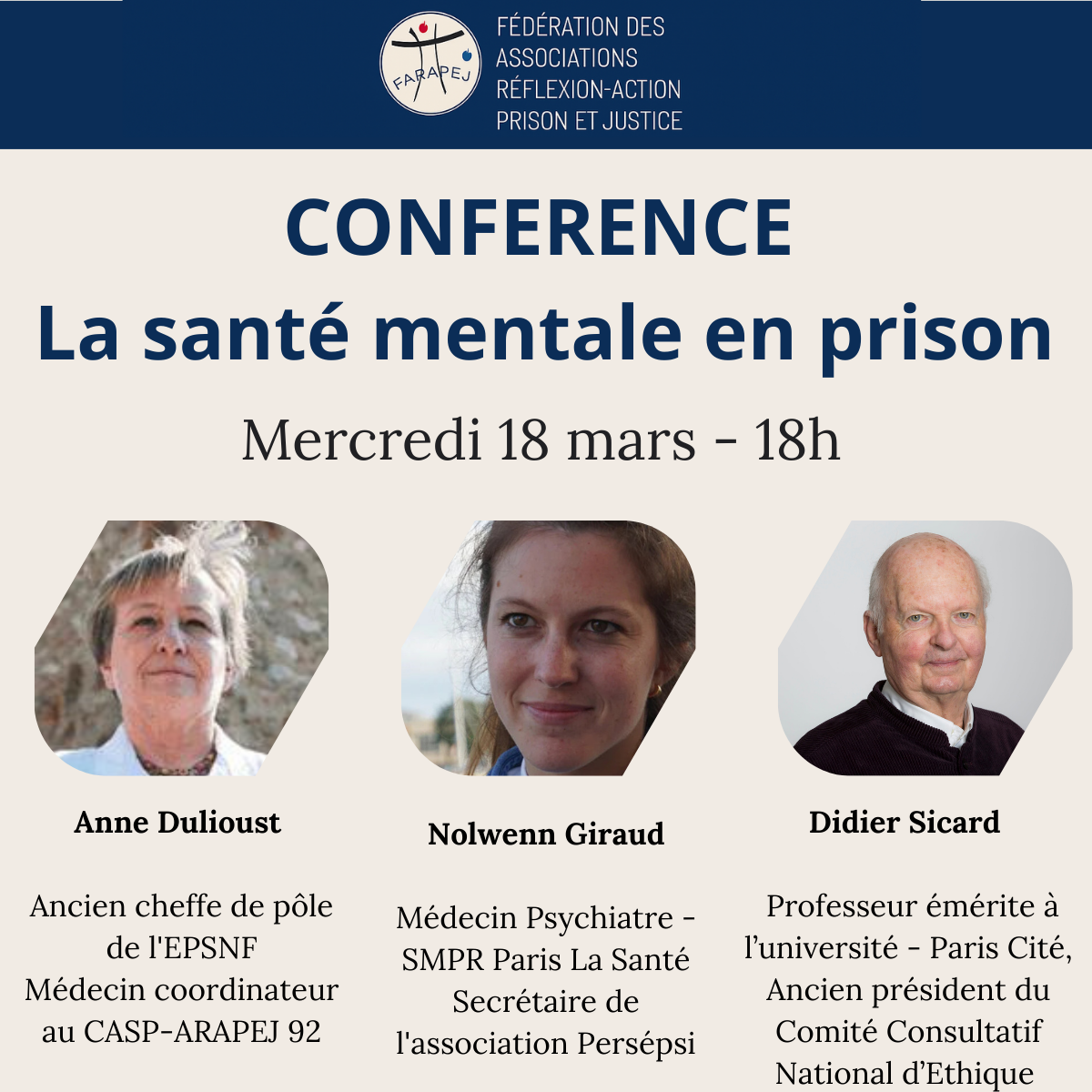 Conférence 18 mars 2026 – La santé mentale en prison