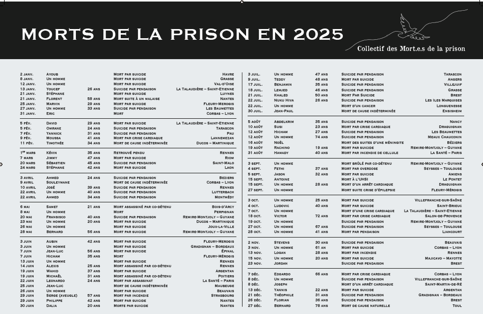 Hommage aux mort·e·s de la prison 2025