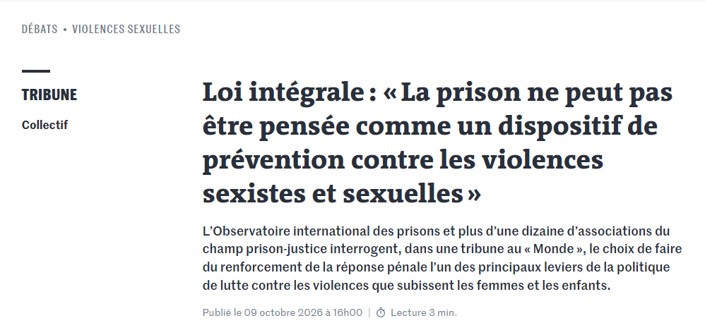 Tribune « Pour une loi vraiment intégrale »